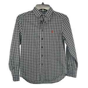 Ralph Lauren Boy’s Black White Gingham Long Sleeve Button Front Top Size 10/12